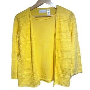 Alfred Dunner Sunny Butter Yellow Built in Shirt Cardigan